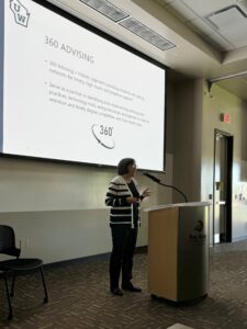 Angela Kellogg of the Universities of Wisconsin administration delivered UW updates at the 2024 WACADA conference at Fox Valley Technical College in Appleton.