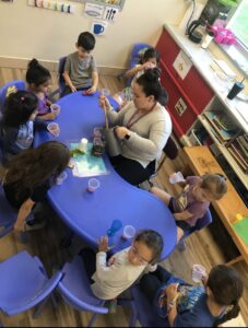 Photo of Dr. King teaching 3–6-year-old children in the Oneida language immersion program she created. (Photo courtesy of Dr. King)