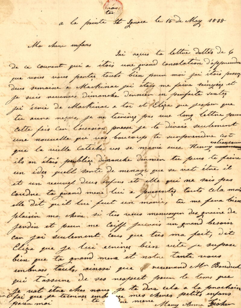 Photo of original letter in French (Photo courtesy of Dany Jacob, assistant professor of French)