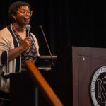 Photo of Ashley C. Ford, speaking to more than 600 UW-Platteville students as part of the Helios speaker series in 2023. Ford is author of the New York Times bestselling memoir "Somebody’s Daughter."