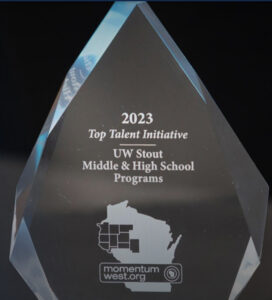 Closeup image of Momentum West Award given to UW-Stout