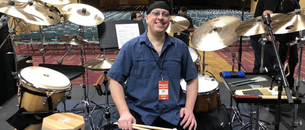 Photo of Larry Lelli, who graduated from UW-Eau Claire in 1990 with a degree in applied instrumental music and has had a nearly 30-year career on Broadway, performing as a drummer and percussionist.