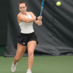 Photo of UW-Milwaukee tennis player Giorgia Cavestro, who is majoring in IT management and accounting and was honored as one of the top undergraduate students in the Lubar College of Business. She helped the team win the Horizon League’s Raise Your Sights award for 2023-2024, an honor given to the conference’s top athletic teams in academics, based on combined grade point average. (Milwaukee Athletics photo)