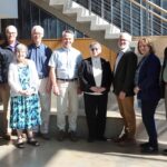 Photo of members of the Copernicus Foundation Board of Directors including (from left) Lawrence Leviton, John Kolinski, Chrismary Pacyna, Paul Anderson and Tom Mrozinski, as well as Aber Suzuki Center Director AnnMarie Novak, Music Chair and Professor Mathew Buchman, COFAC Dean Valerie Cisler and Music Associate Professor Andrew Moran.