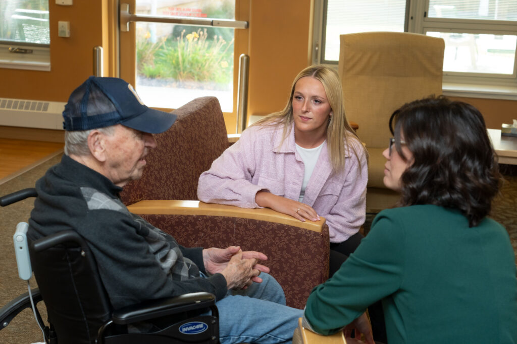 Photo of UW-Eau Claire students at long-term healthcare facility. As 11,000 Americans turn 65 each day, the University of Wisconsin-Eau Claire is filling a critical need by training the country’s future healthcare leaders to oversee operations of long-term care facilities.