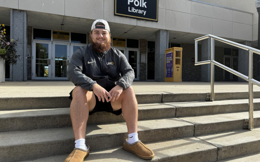 Photo of first-generation student Aidan Funk, a junior from Racine majoring in physical education, who serves as a peer mentor to the new class of first-generation students at UWO.