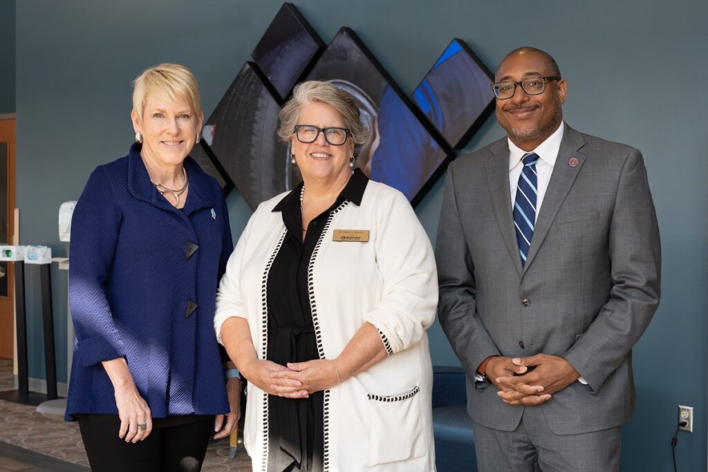 Photo of higher education leaders. The Central Wisconsin AI Center is launching in Wausau with the goal of offering industry-specific AI solutions and training for regional businesses. Pictured are UW-Stout Chancellor Katherine Frank, NTC President Jeannie Worden and UW-Stevens Point Chancellor Thomas Gibson, leaders of the partnering institutions.