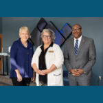 Photo of W-Stout Chancellor Katherine Frank, NTC President Jeannie Worden and UW-Stevens Point Chancellor Thomas Gibson