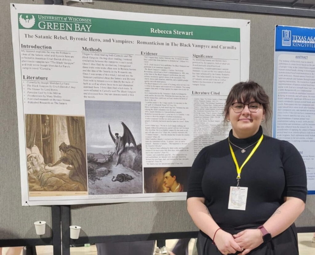 Photo of UW-Green Bay English student Rebecca Stewart, who shared her research on “The Satanic, Romanticism, and Vampires: How Vampires in The Black Vampyre and Carmilla Relate to the Satanic.” at the National Conference on Undergraduate Research. (Photo courtesy of Rebecca Stewart)