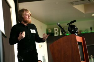 Photo of UW-Oshkosh student Shane Kinson, who is focused on developing NoiseStil headphones to provide assistance to people managing autism and auditory processing disorders. (UW-Oshkosh)