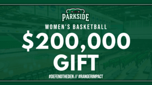 Graphic of $200,000 gift to UW-Parkside Women's Besketball