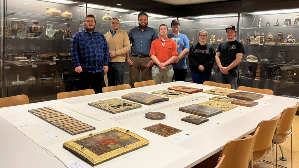 Photo of (from left) Jacob Barrix, Dr. Andrey Ivanov, Lucas Carlson, Merlin Larsen, Broderick Livermore, Amanda Dent and Langdon Everson.