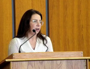 Screenshot of Carissa Menke accepting the 2024 University Staff Excellence Award