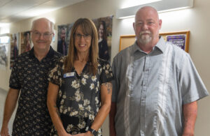 Photo of custodial leads Bob Cook, Aimee Lipke, and Brad Mengeling, who will accept the 2024 University Staff Excellence Award on behalf of UW-Stout’s University Custodial Program. (Photo by UW-Stout)